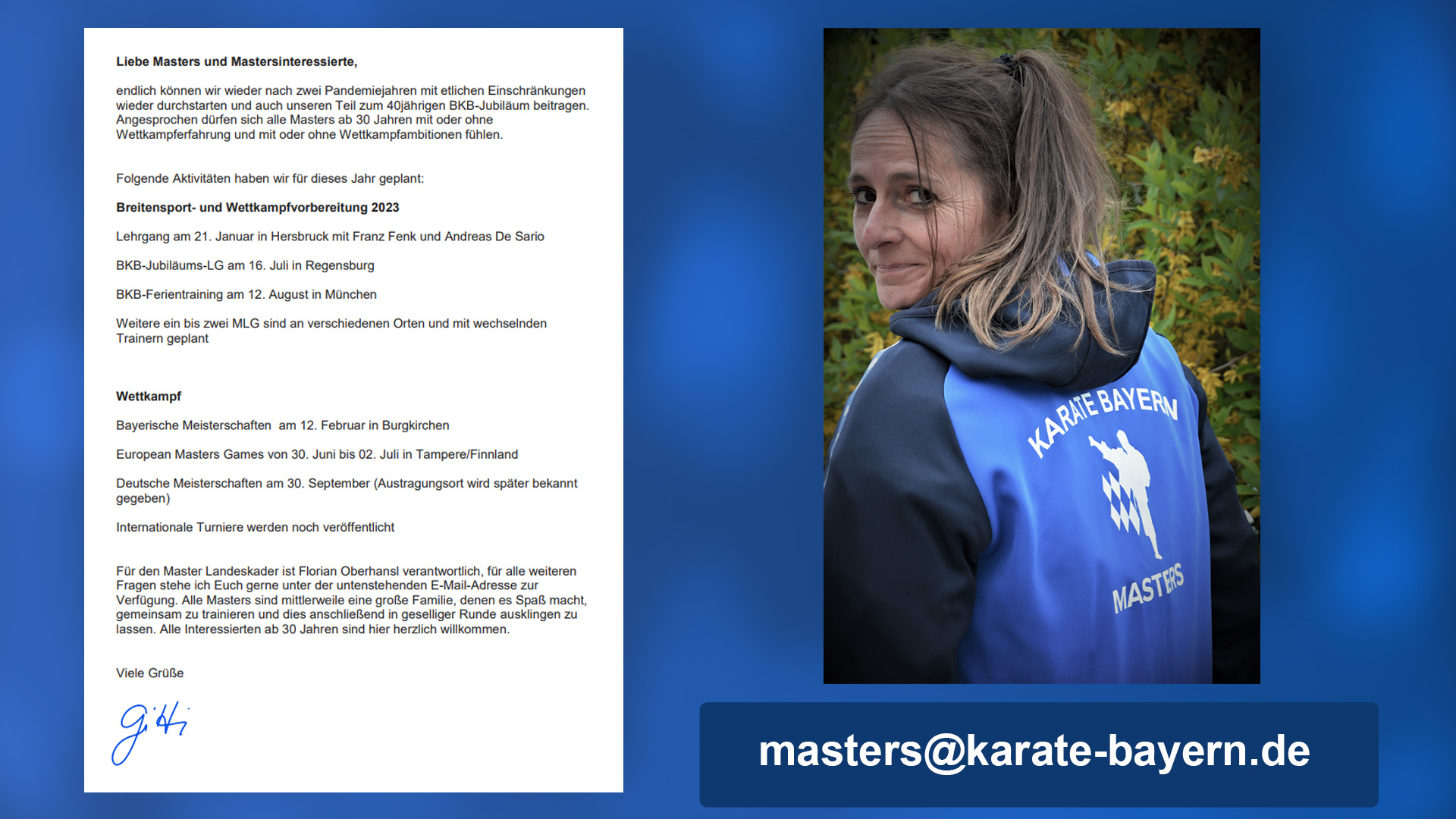 Aktivitätenplan und Terminliste 2023 für die BKB Masters von Gitti Kraußer